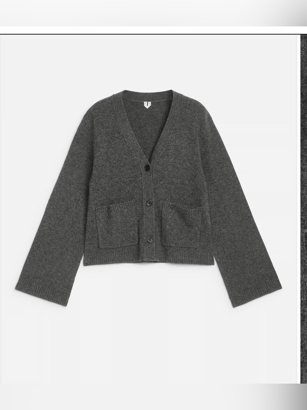 Arket Charcoal Gray V-Neck Wool Cardigan